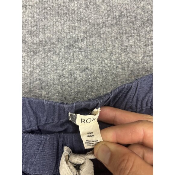 Roxy Pants Womens Medium Blue Linen Blend Elastic Waist Drawstring Jogger Casual - Picture 2 of 8